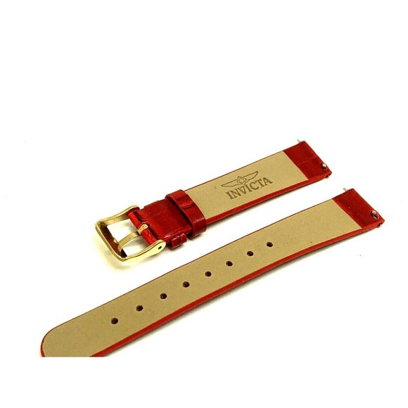 Invicta Watch Replacement Band Red Leather 16mm Lug Gold Tone Steel Clasp - Picture 7 of 7